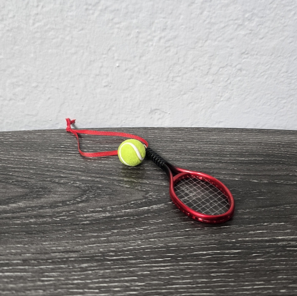 Red Tennis Racket with Tennis Ball Ornament